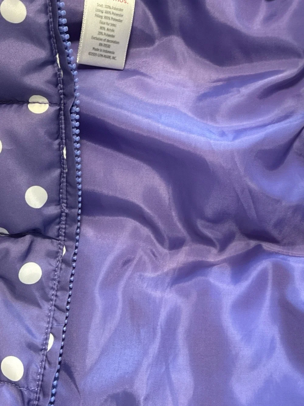 Gymboree Purple Polka Dot Hooded Puffer Vest with Faux Fur Trim